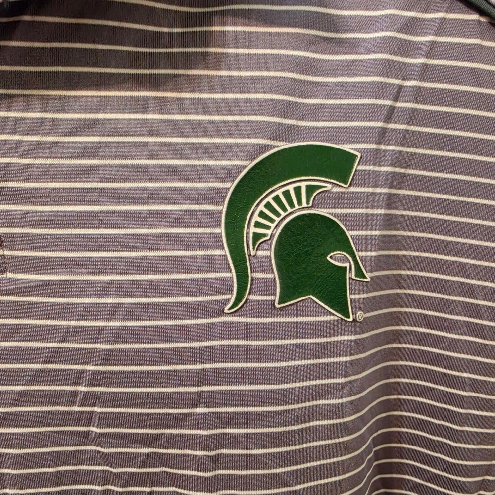 Russell Athletic Michigan State Spartans Polo Shirt Mens Large Gray Striped MSU